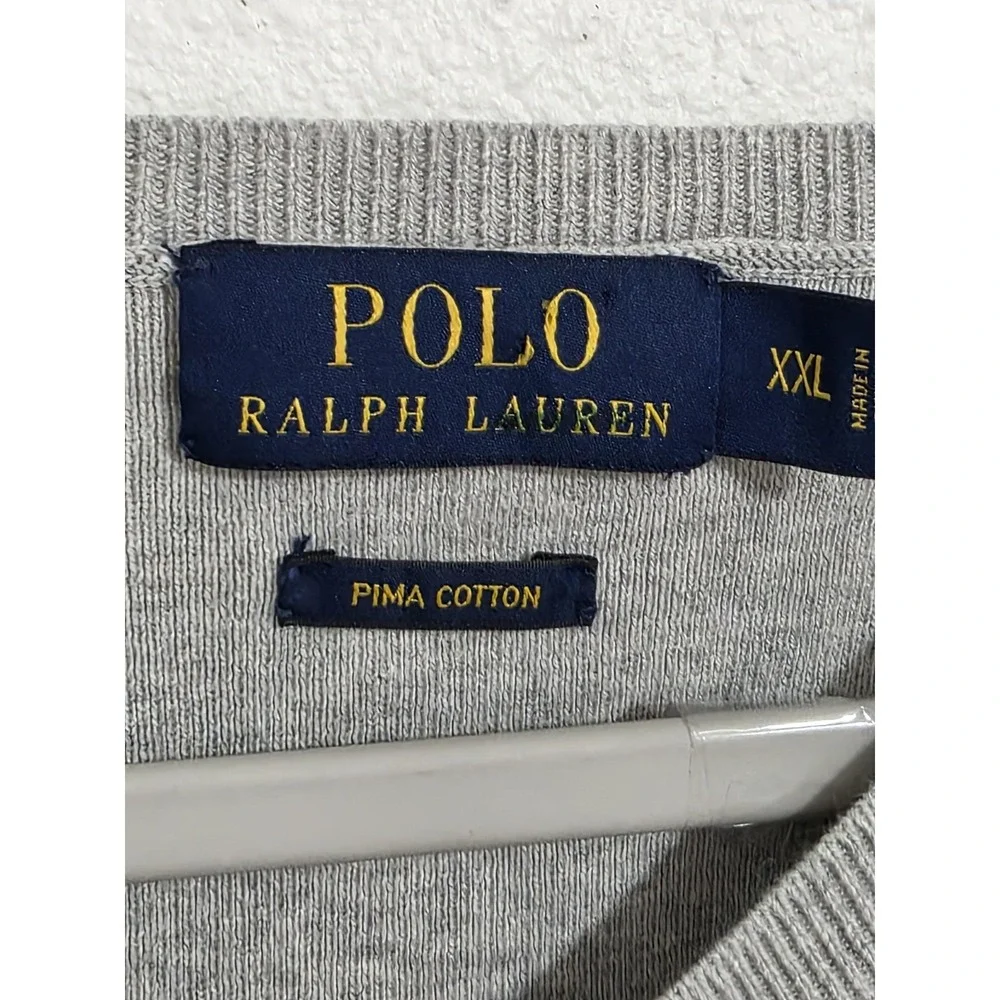 Polo Ralph Lauren Sweater Vest Mens 2XL Gray Pima‎ Cotton V Neck Knit Logo